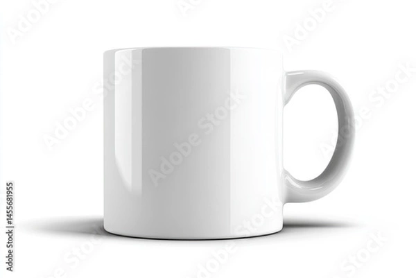 Fototapeta Blank white ceramic mug, glossy finish, simple design, ready for personalization