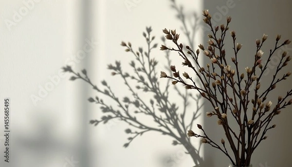 Obraz a minimalist background featuring the blurred shadows of branches arranged in a bouquet, cast by hard light