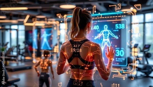 Obraz a stock photo illustrating a virtual fitness trainer utilizing immersive workout technology