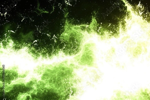 Fototapeta Abstract, flowing, vibrant green and yellow energy bursts against a dark backdrop.  Detailed, textured, dynamic patterns