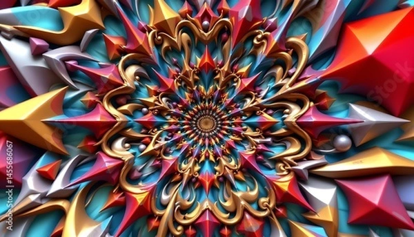 Obraz an abstract fractal composition generated by computer, featuring a complex array of geometrical shapes