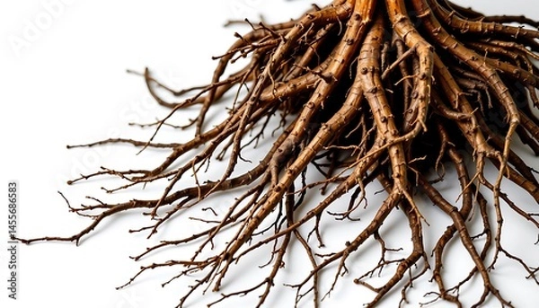Obraz an isolated image of plant roots on a solid white background, showcasing their intricate, organic structure