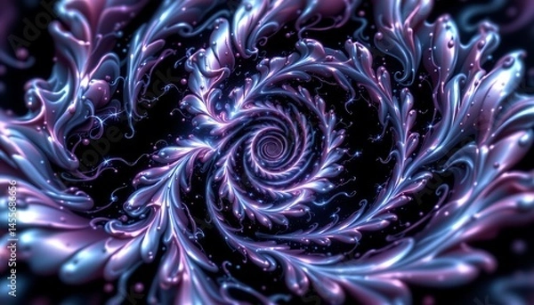 Obraz a digital fractal on a black background, featuring swirling, symmetrical patterns that radiate outward