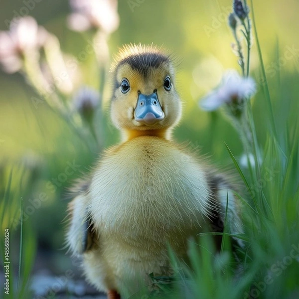 Fototapeta little duckling in the grass