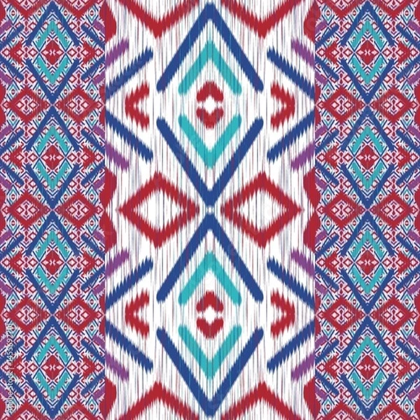 Fototapeta Abstract Ethnic Art, Ikat Seamless Patterns, Fabric Patterns, Fabric Patterns Consist of Delicate Lines, Folk Fabric Patterns, Covers, Folk Patterns, Wallpaper, Carpet Design, Prints, Wraps.