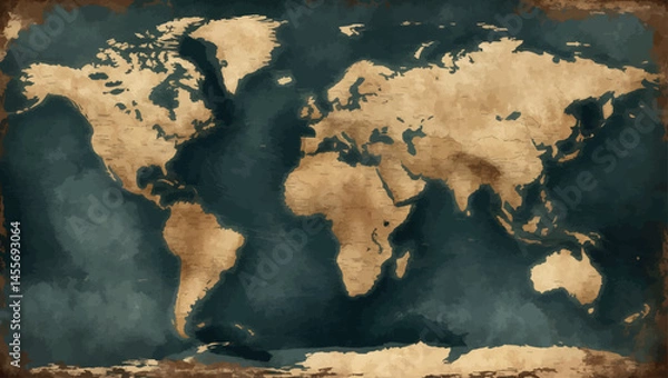 Obraz Antique world map vintage background with sepia and textured paper style
