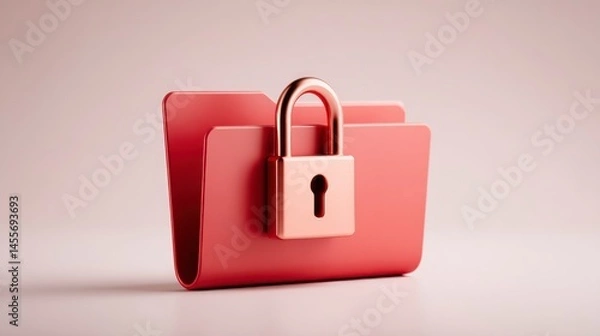 Obraz Secure Data Protection Red Folder with Lock Icon for Privacy and Security Solutions