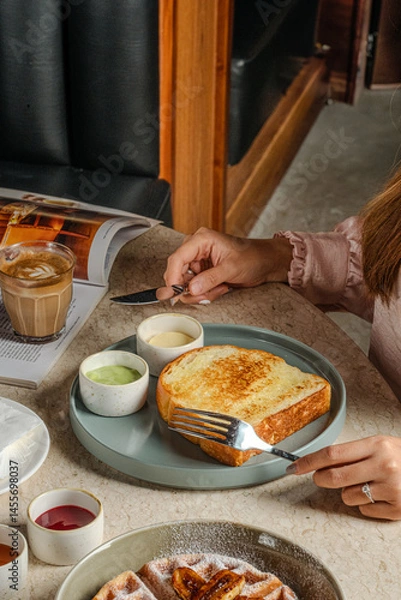 Fototapeta Golden Toasted Bread Buttery Simplicity with Matcha Spread