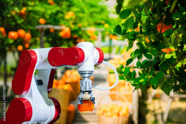 Fototapeta Agricultural industry with artificial intelligence robots concept