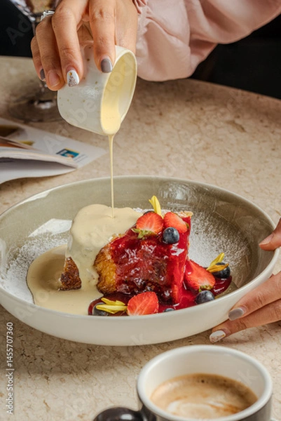 Fototapeta Delicious Cake with Berries and Creamy Sauce A Culinary Delight