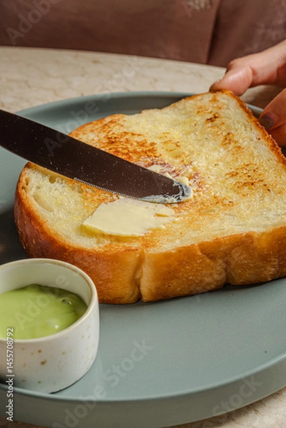 Fototapeta Golden Toasted Bread Buttery Simplicity with Matcha Spread