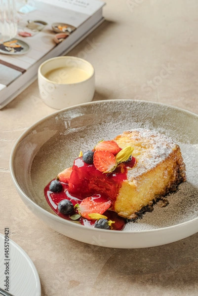 Fototapeta French Toast Berries Custard and Elegant Presentation