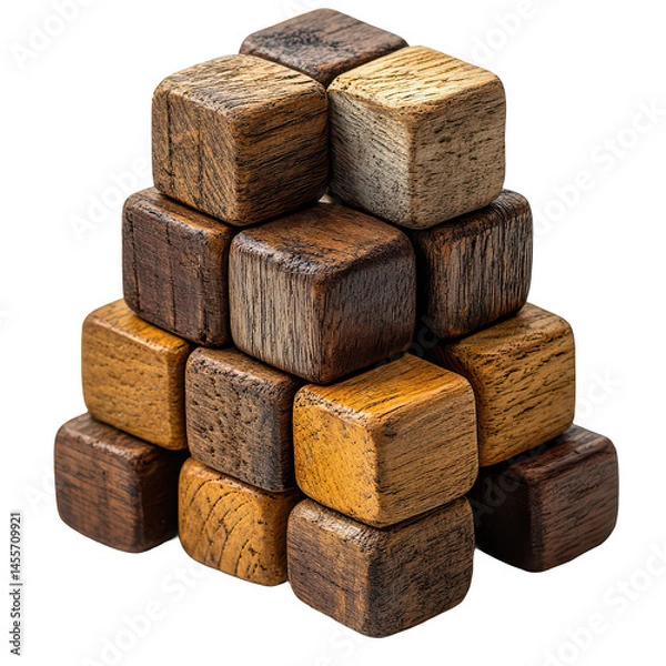 Fototapeta Pyramid of ten wooden cubes isolated on white background png pyramid of cubes png wooden cubes png transparent background image