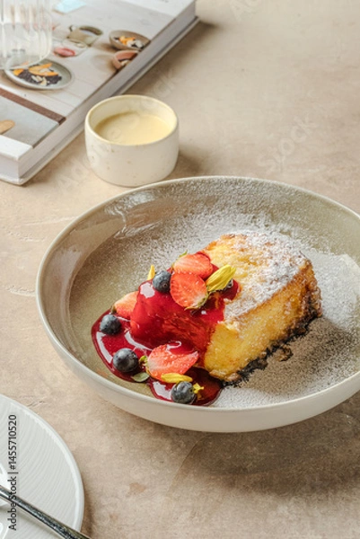Fototapeta French Toast Elegant Dessert with Berry Compote Artistic Presentation