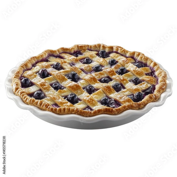 Fototapeta Homemade blueberry pie with a lattice crust placed on a wooden table ready for serving