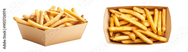 Fototapeta Two servings of crispy fries in unique containers, PNG, created with Generative AI