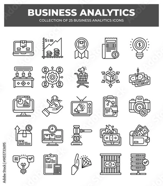Fototapeta Collection of Business Analytics Icons: Data Analysis. Marketing. Finance. and More