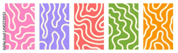 Fototapeta Abstract set vertical backgrounds with dynamic linear waves. Trendy vector illustration in style retro 70s, 80s