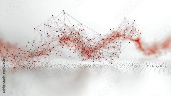 Fototapeta Abstract Red Network Visualization:  A Complex Interconnected System of Data Points and Lines