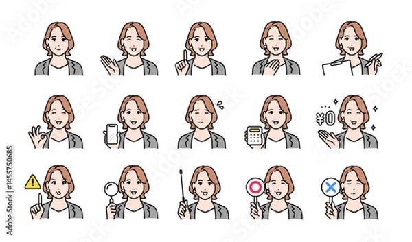 Fototapeta ミドル世代の女性コンサルタントのビジネス向け表情セット