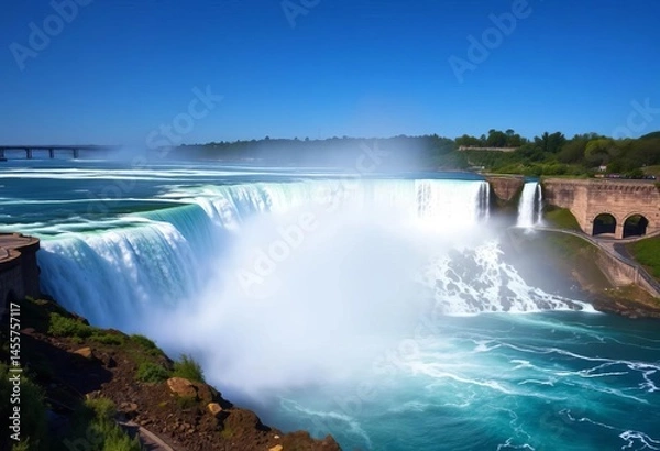 Obraz Powerful Horseshoe Falls cascading over Niagara's edge,  natural wonder,  river
