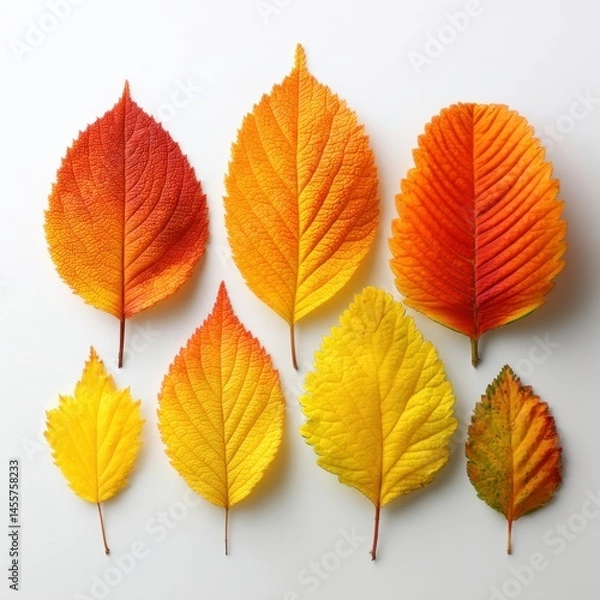 Fototapeta Autumnal Array: A Colorful Collection of Fallen Leaves in Shades of Red, Orange, and Yellow