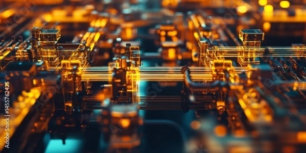 Fototapeta Highly detailed image of computer hardware components on a silicon chip circuit board.
