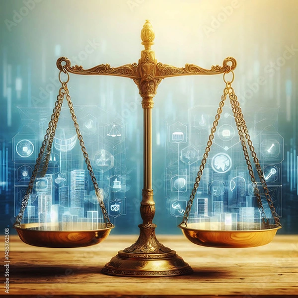 Fototapeta A Scale of Balance, financial and technological symbol