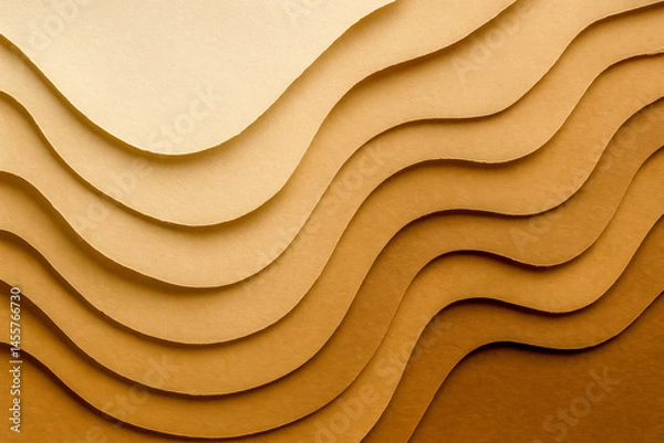 Obraz Elegant golden paper layers forming dynamic wavy pattern suitable for luxury skincare advertising corporate slide deck premium invitation or festive holiday greeting