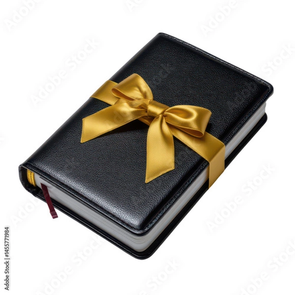 Fototapeta Elegant black book adorned with a yellow bow symbolizing the end of expression and personal reflection.