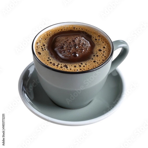 Fototapeta Inviting cup of coffee on a table creating a serene morning atmosphere perfect for relaxation and enjoyment of life.