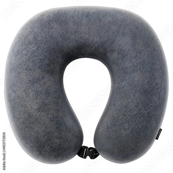 Obraz A modern neck travel pillow with soft memory foam texture and strap, highly detailed, isolated on solid white.