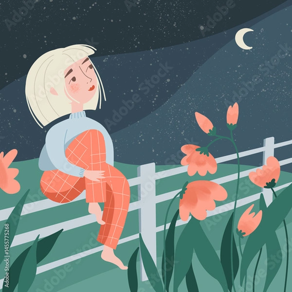 Obraz Girl looks at starry sky