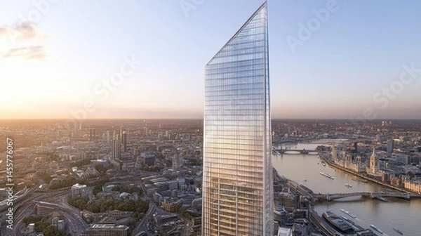 Obraz Modern skyscraper architecture dominates the cityscape blending urban design with towering heights and impressive aerial perspective panorama