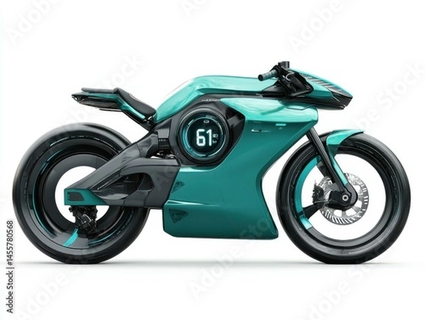 Obraz Futuristic Teal Motorcycle Design Sleek Lines and Digital Display