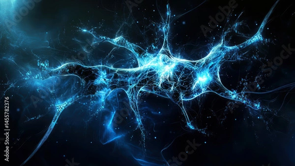 Fototapeta Futuristic concept of artificial intelligence or neural energy stream on black background