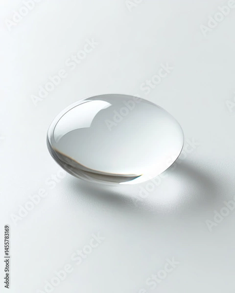 Fototapeta Macro photo of a single crystal-clear water drop on white surface, minimal aesthetic