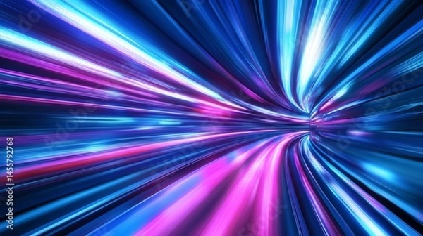 Fototapeta Hyperspeed Tunnel Vibrant Blue Pink Neon Light Streaks Futuristic Speed Abstract Energy