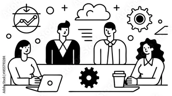 Obraz "Business Job Interview Concept: Vector Cartoon of Woman Interviewing Man in Suit at Table – Professional Meeting vector Illustration"