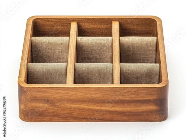 Fototapeta Rectangular Brown Wooden Organizer with Fabric Lined Compartments