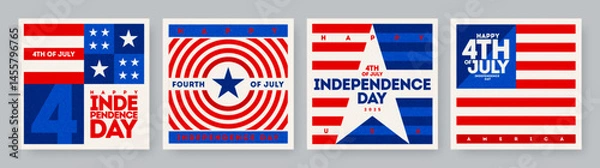 Obraz Independence Day Vector Poster Set – Modern 4th of July Designs in Red, White, and Blue with Stars and Stripes