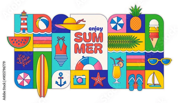 Obraz Enjoy Summer – Colorful Vector Collection of Beach Vacation and Tropical Holiday Essentials