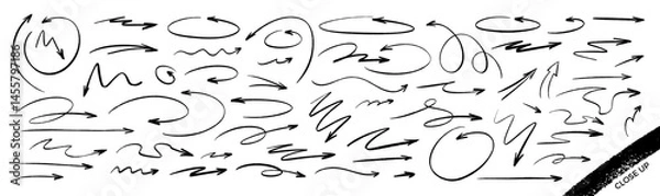 Obraz Hand Drawn Doodle Arrow Set – Vector Collection of Swirls, Circles, Wavy and Curved Sketch Arrows