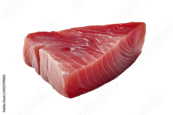 Fototapeta Raw tuna steak cut in deep red color, isolated on transparent background