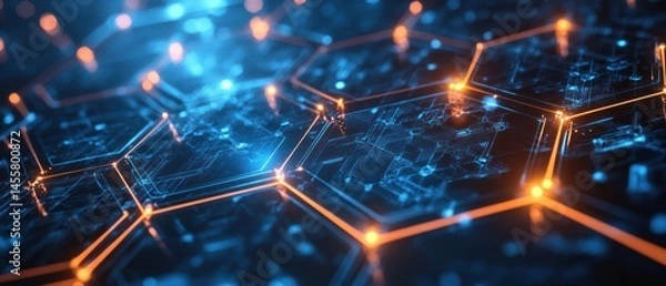 Fototapeta Technology network showcases interconnected lines forming a geometric pattern, resembling digital connections and data transmission.