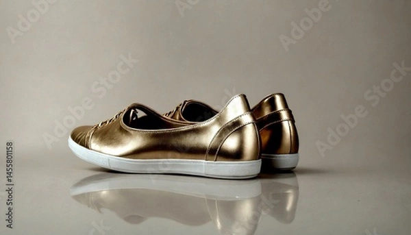 Obraz Golden Sneakers on Shiny Surface