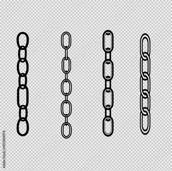 Fototapeta Minimalist black and white logo of a vertical metal chain with interlocked oval links and subtle pastel shading, symbolizing strength, connection, and industrial elegance.