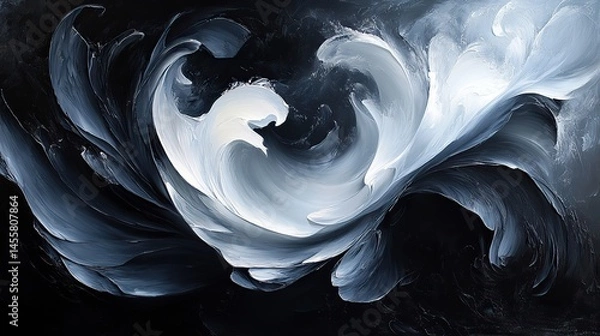 Fototapeta A dynamic abstract artwork featuring swirling lines and shapes in contrasting shades of black and white.