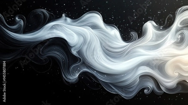 Fototapeta A dynamic abstract artwork featuring swirling lines and shapes in contrasting shades of black and white.