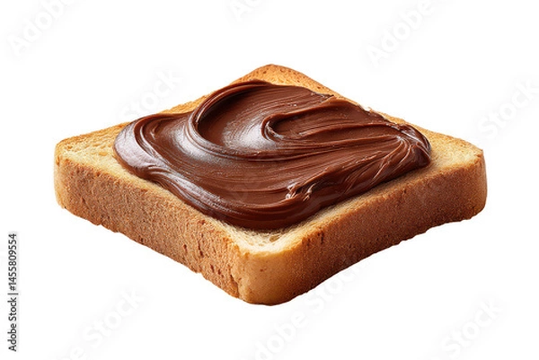 Fototapeta Toasted bread slice with creamy chocolate hazelnut spread, isolated on transparent background